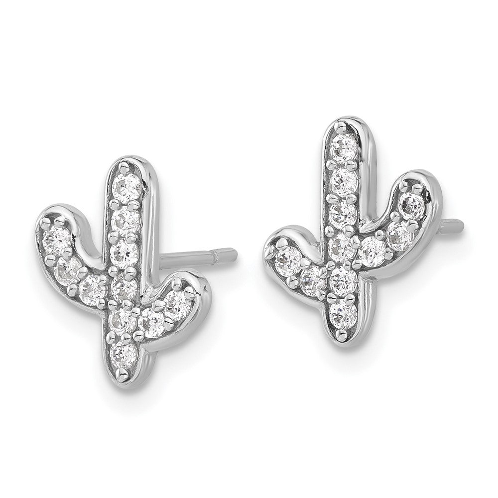 Sterlingsilber Rhodiniert Zirkonia Cactus Ohrstecker