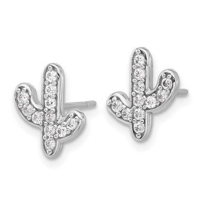 Sterlingsilber Rhodiniert Zirkonia Cactus Ohrstecker