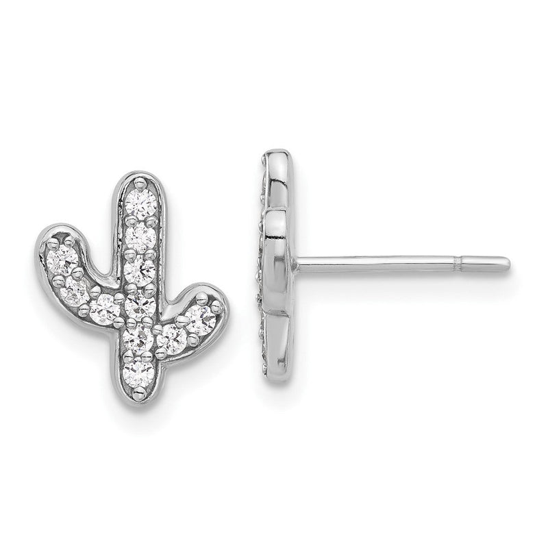 Sterlingsilber Rhodiniert Zirkonia Cactus Ohrstecker