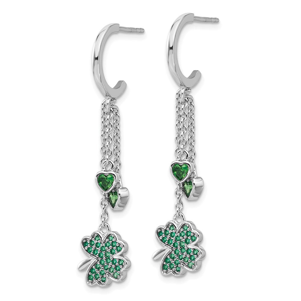 Feuer Sterlingsilber Rhodiniert Grün Zirkonia Klee Herz Stecker Creole Earri