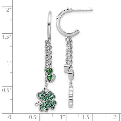 Feuer Sterlingsilber Rhodiniert Grün Zirkonia Klee Herz Stecker Creole Earri