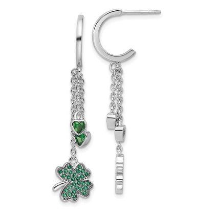 Feuer Sterlingsilber Rhodiniert Grün Zirkonia Klee Herz Stecker Creole Earri