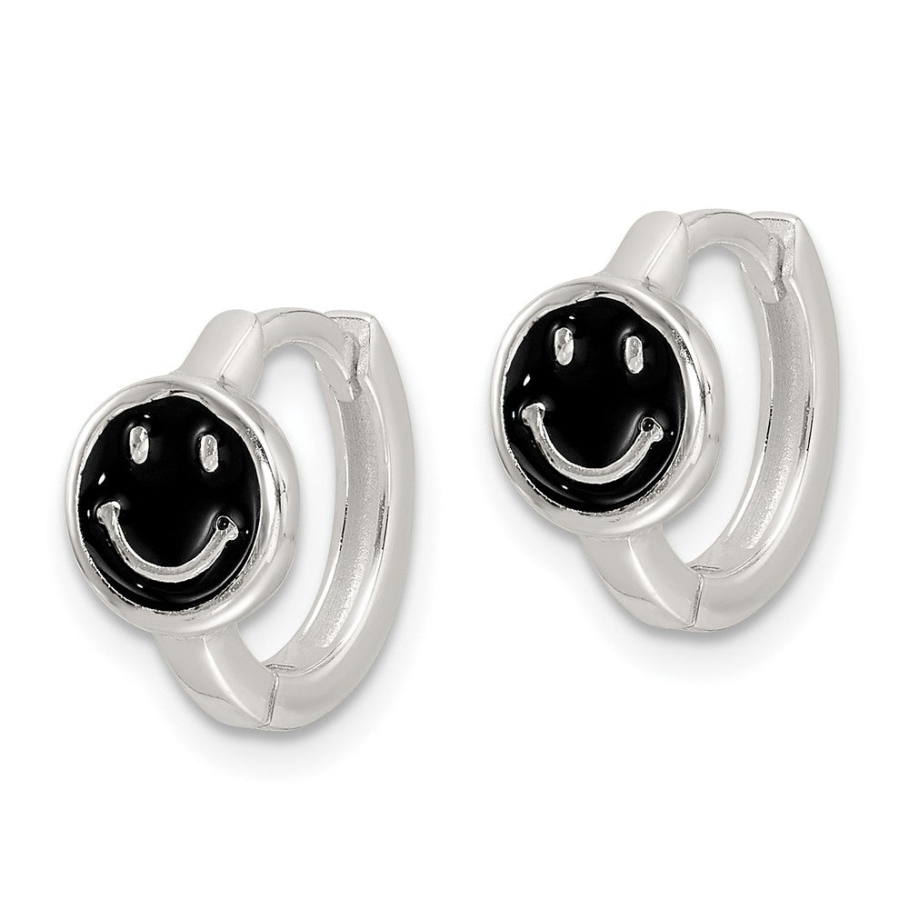 Sterlingsilber E-coating Schwarz Emaille Smiley Face Creolen
