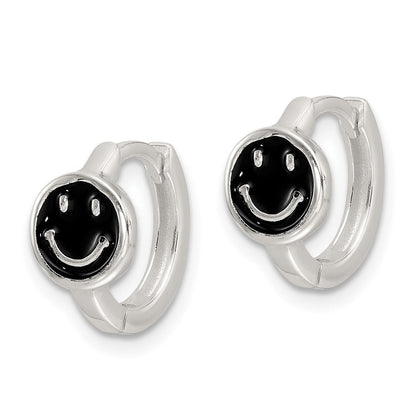 Sterlingsilber E-coating Schwarz Emaille Smiley Face Creolen