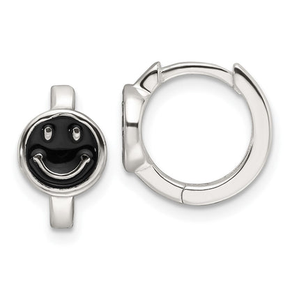 Sterlingsilber E-coating Schwarz Emaille Smiley Face Creolen