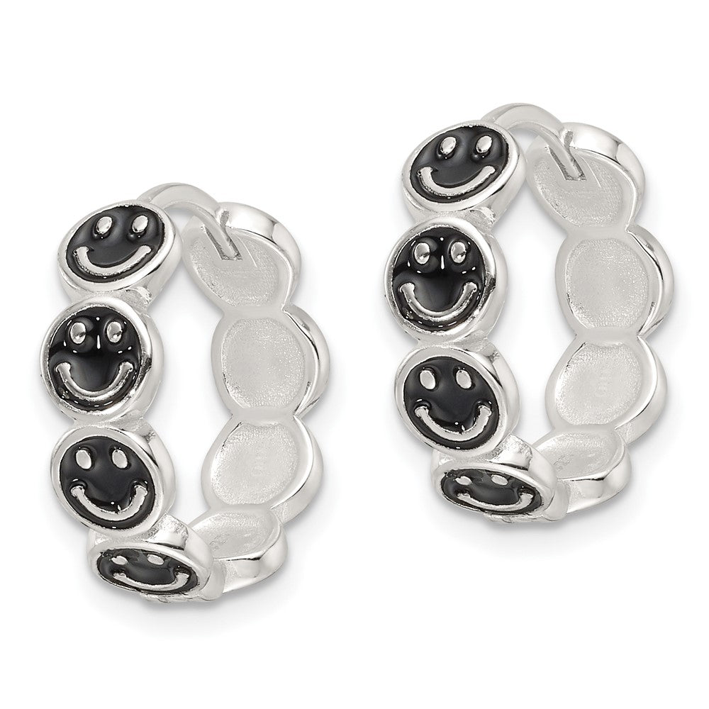 Sterlingsilber E-coat Schwarz Emaille Smiley Face Klappbar Creolen