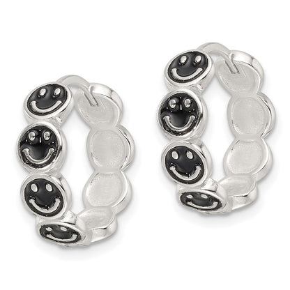 Sterlingsilber E-coat Schwarz Emaille Smiley Face Klappbar Creolen