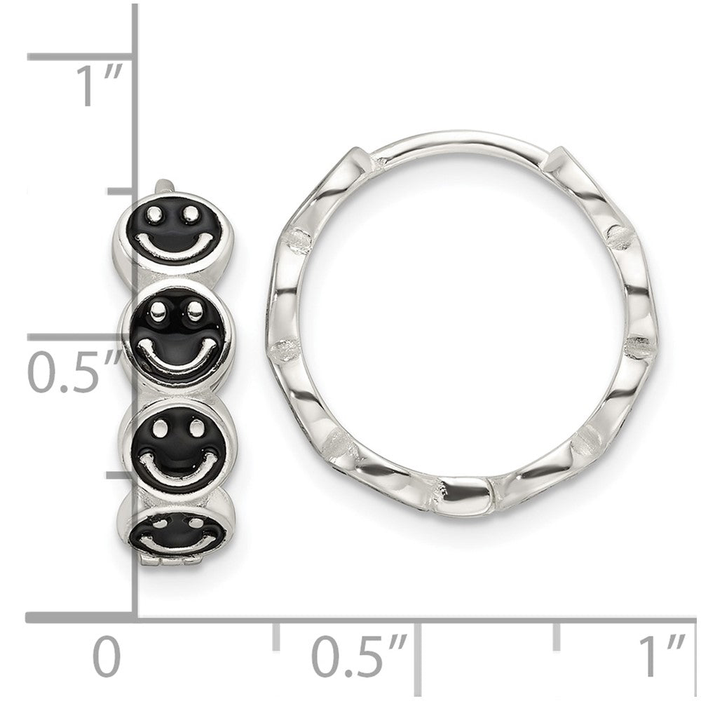 Sterlingsilber E-coat Schwarz Emaille Smiley Face Klappbar Creolen