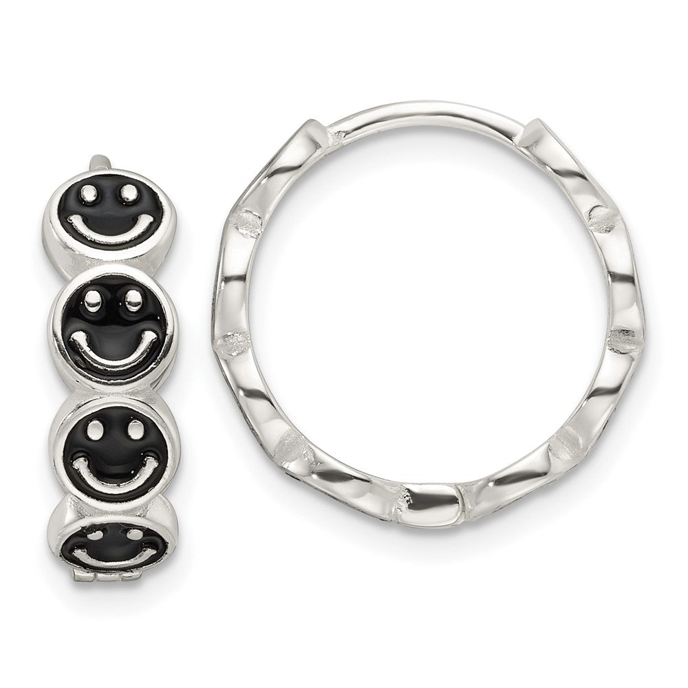 Sterlingsilber E-coat Schwarz Emaille Smiley Face Klappbar Creolen