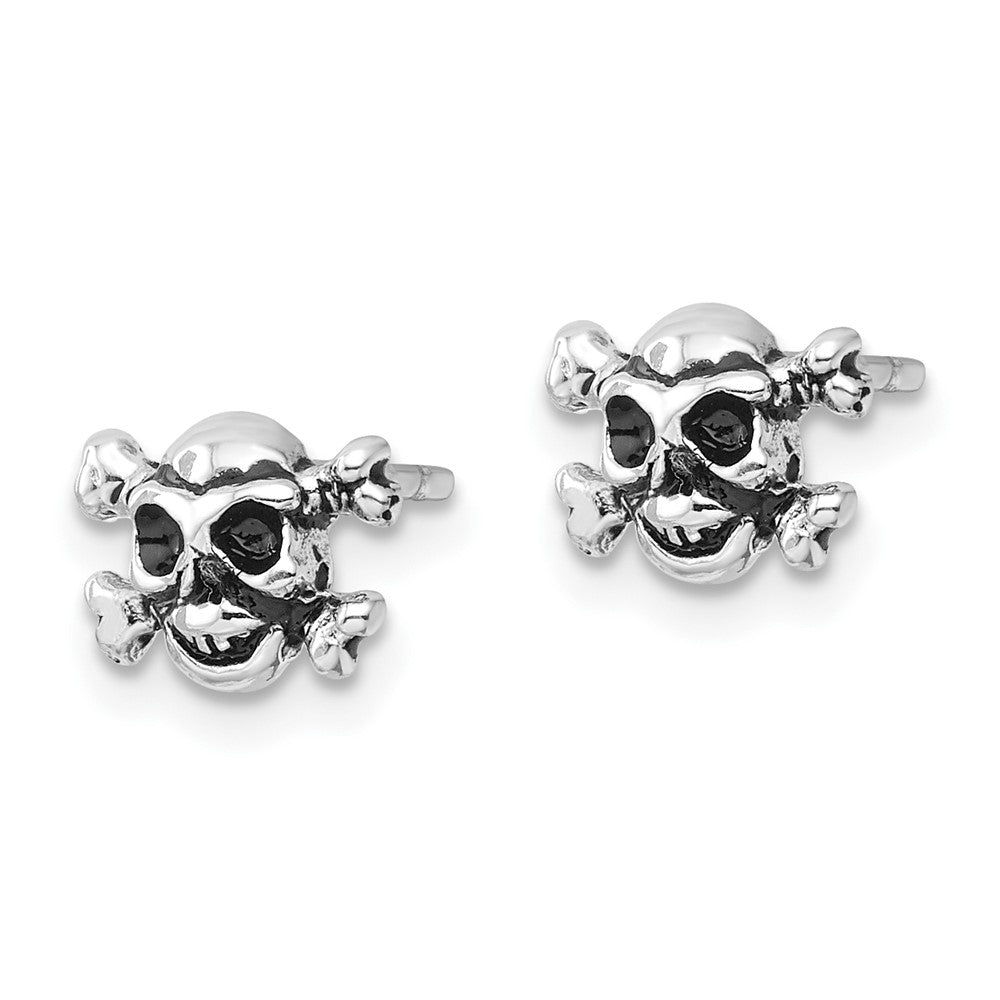 Sterlingsilber Rhodiniert Antikisiert Totenkopf und Crossbones Ohrstecker