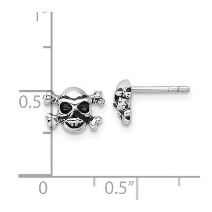 Sterlingsilber Rhodiniert Antikisiert Totenkopf und Crossbones Ohrstecker