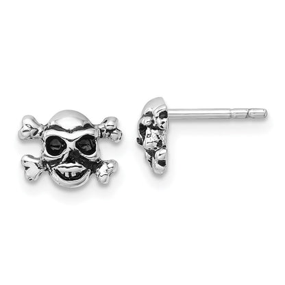 Sterlingsilber Rhodiniert Antikisiert Totenkopf und Crossbones Ohrstecker