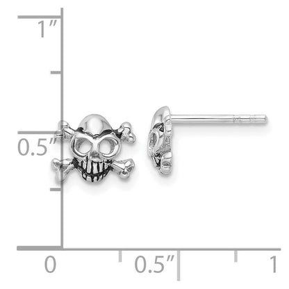 Sterlingsilber Rhodiniert Antikisiert Totenkopf und Crossbones Ohrstecker