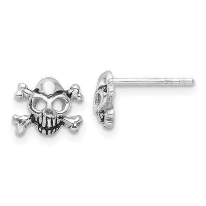 Sterlingsilber Rhodiniert Antikisiert Totenkopf und Crossbones Ohrstecker