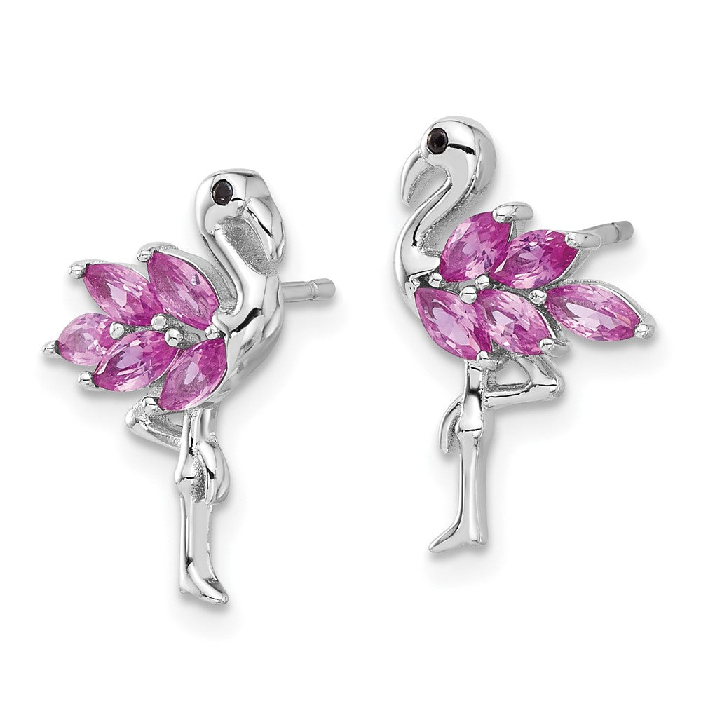 Sterlingsilber Rhodiniert Rosa Kristall Flamingo Ohrstecker
