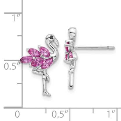 Sterlingsilber Rhodiniert Rosa Kristall Flamingo Ohrstecker