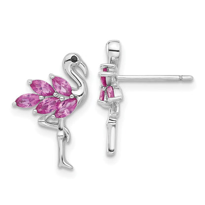 Sterlingsilber Rhodiniert Rosa Kristall Flamingo Ohrstecker
