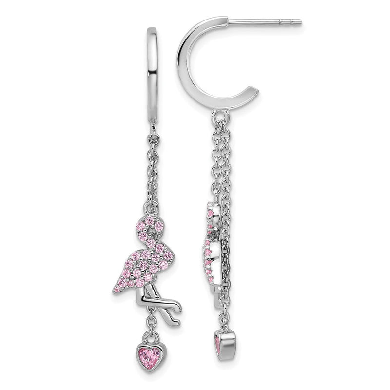 Sterlingsilber Rhodiniert Rosa Zirkonia Flamingo Herz Stecker Creolen