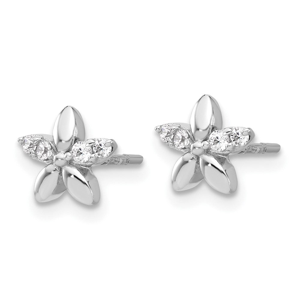 Sterlingsilber Rhodiniert Zirkonia Blume Ohrstecker