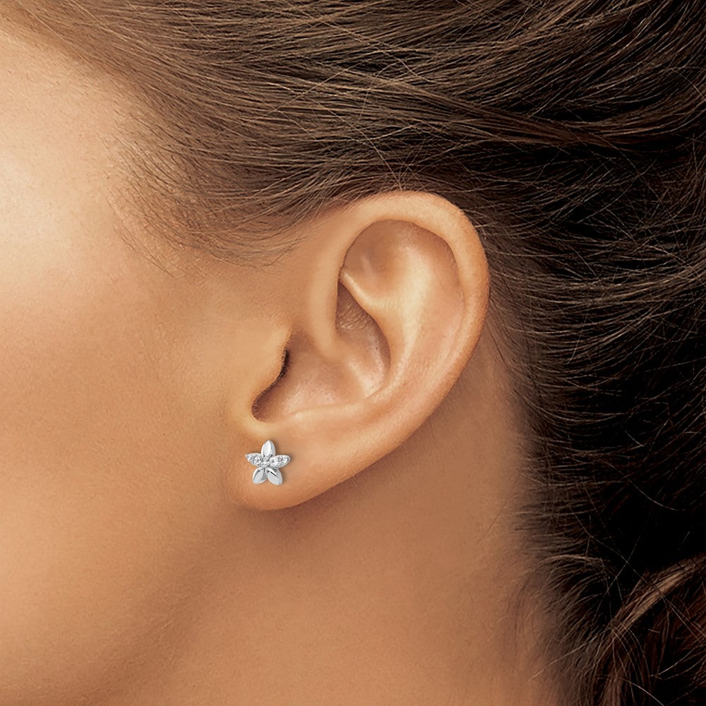 Sterlingsilber Rhodiniert Zirkonia Blume Ohrstecker
