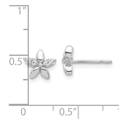 Sterlingsilber Rhodiniert Zirkonia Blume Ohrstecker