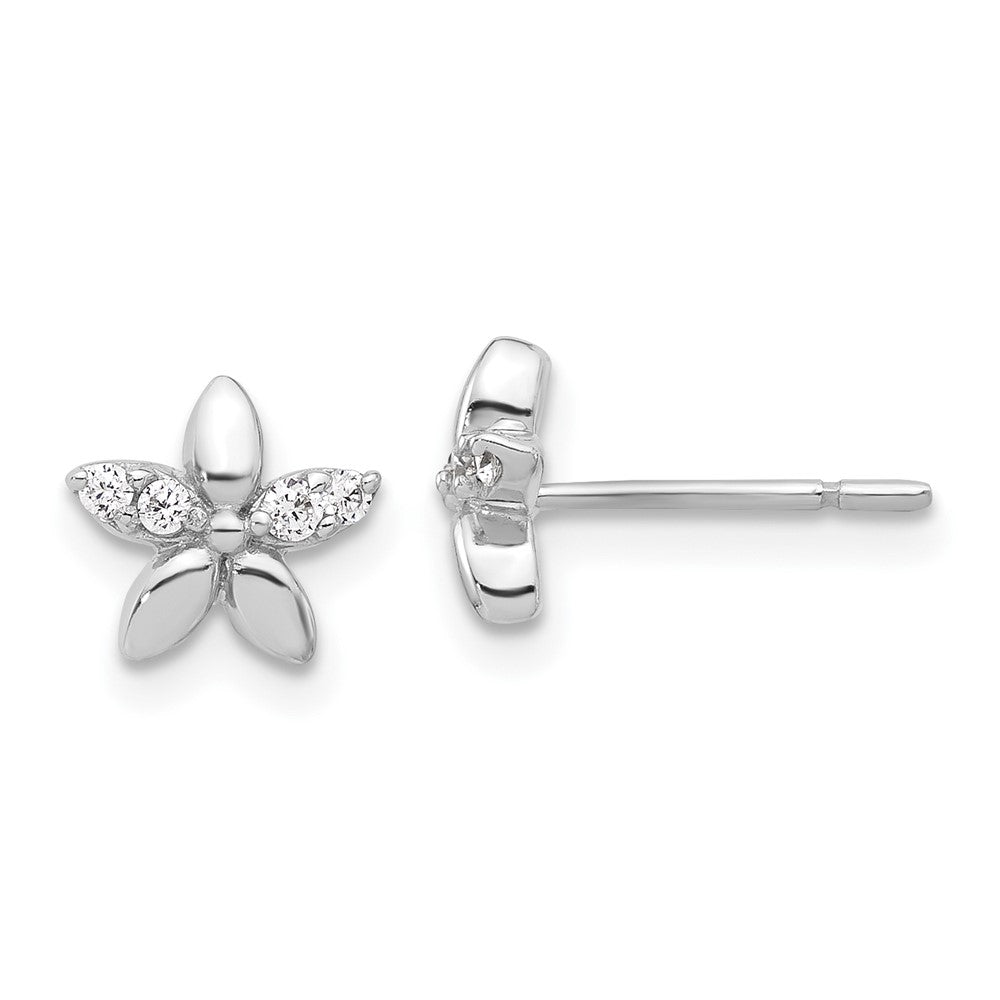 Sterlingsilber Rhodiniert Zirkonia Blume Ohrstecker