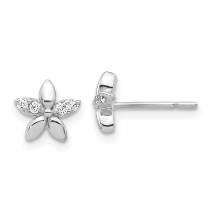 Sterlingsilber Rhodiniert Zirkonia Blume Ohrstecker
