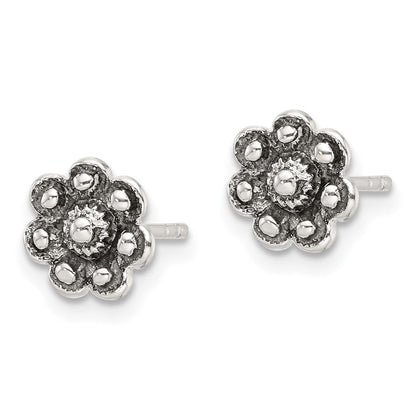 Sterlingsilber Oxidiert Blume Ohrstecker