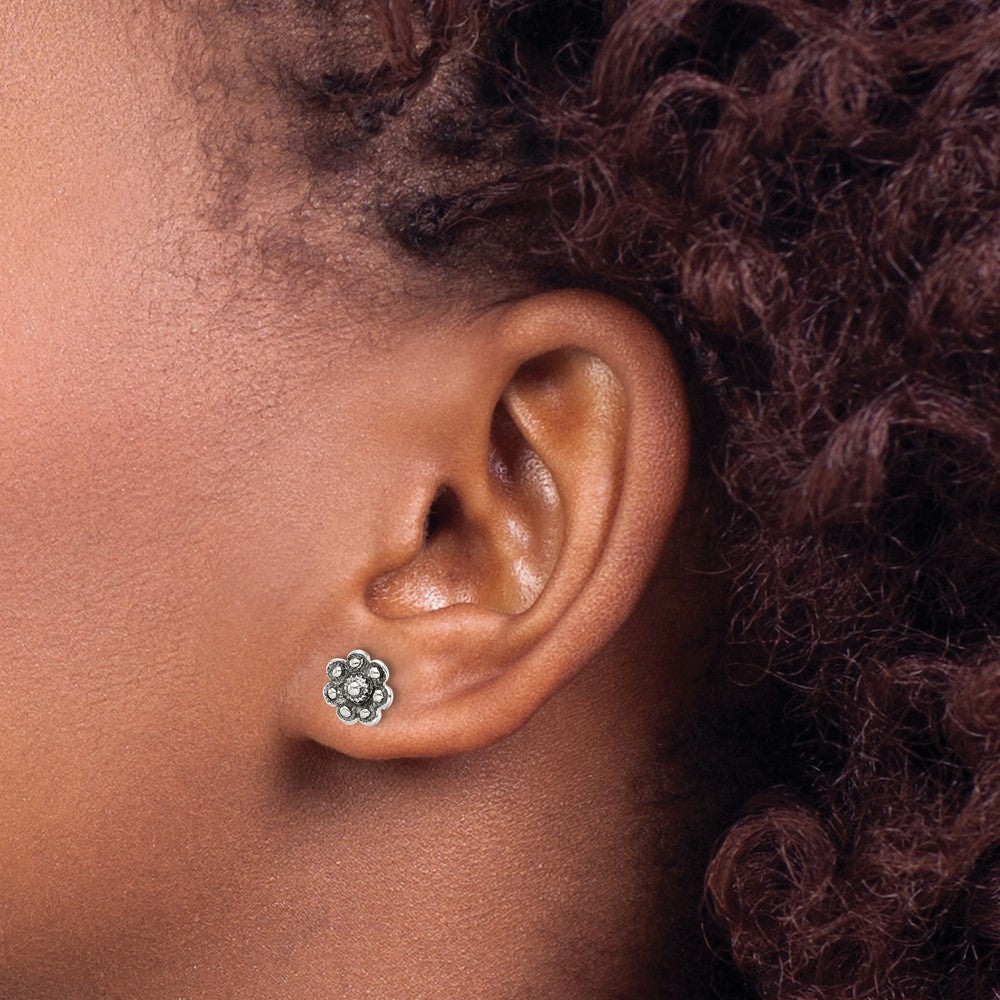 Sterlingsilber Oxidiert Blume Ohrstecker
