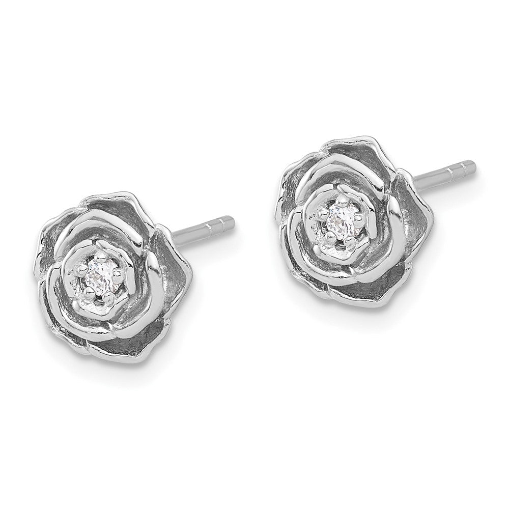 Sterlingsilber Rhodiniert Zirkonia Blume Ohrstecker
