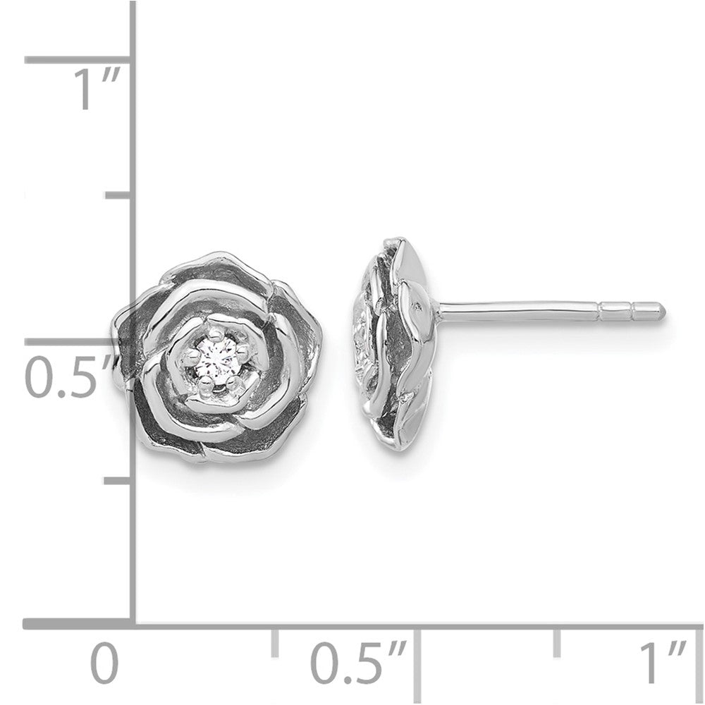 Sterlingsilber Rhodiniert Zirkonia Blume Ohrstecker
