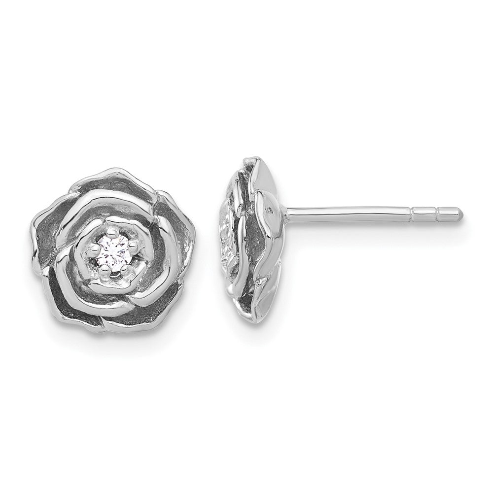 Sterlingsilber Rhodiniert Zirkonia Blume Ohrstecker