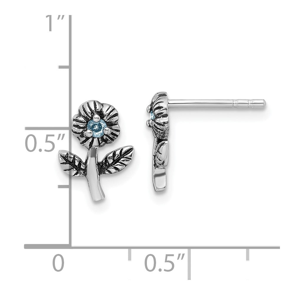 Sterlingsilber Rhodiniert Antikisiert mit Blau Zirkonia Blume Ohrstecker