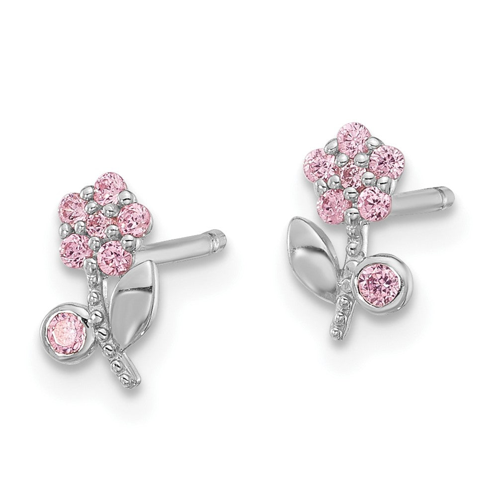 Sterlingsilber Rhodiniert Poliert Rosa Zirkonia Blume Ohrstecker