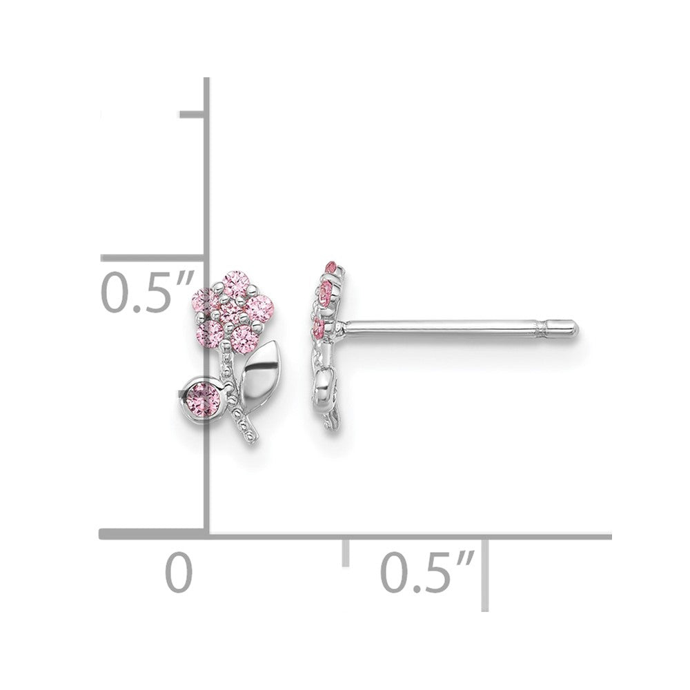 Sterlingsilber Rhodiniert Poliert Rosa Zirkonia Blume Ohrstecker