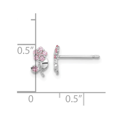 Sterlingsilber Rhodiniert Poliert Rosa Zirkonia Blume Ohrstecker
