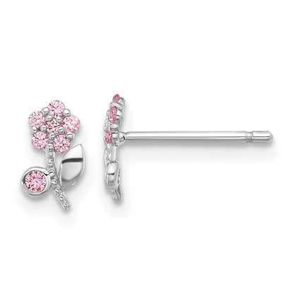 Sterlingsilber Rhodiniert Poliert Rosa Zirkonia Blume Ohrstecker