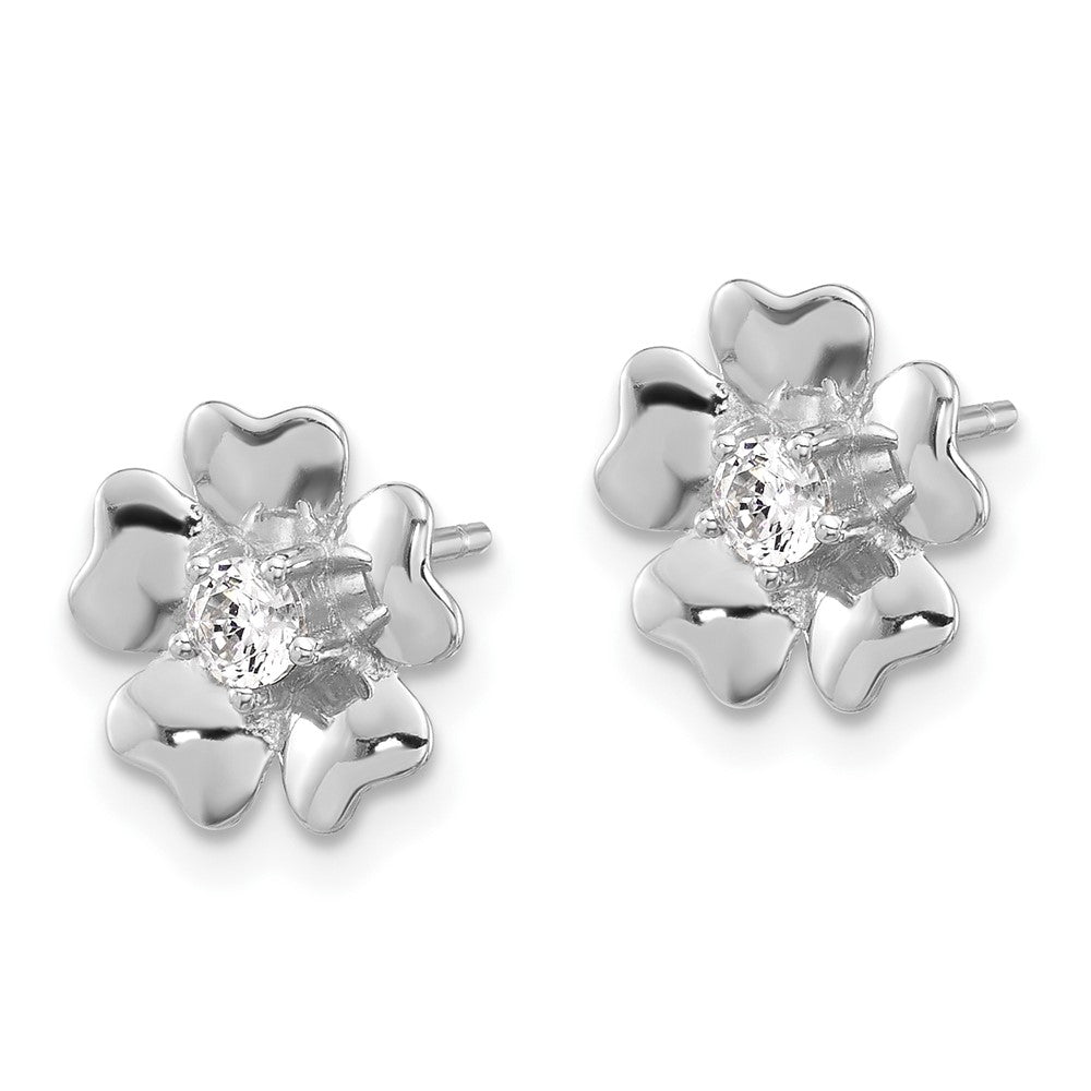 Sterlingsilber Rhodiniert Zirkonia Blume Ohrstecker