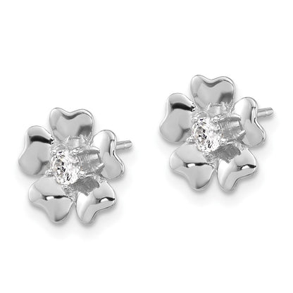 Sterlingsilber Rhodiniert Zirkonia Blume Ohrstecker