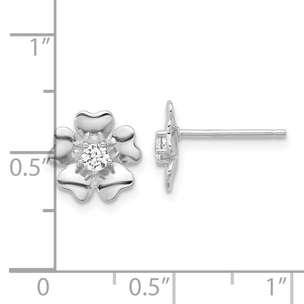 Sterlingsilber Rhodiniert Zirkonia Blume Ohrstecker