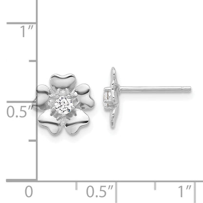 Sterlingsilber Rhodiniert Zirkonia Blume Ohrstecker