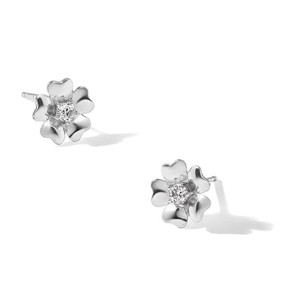 Sterlingsilber Rhodiniert Zirkonia Blume Ohrstecker