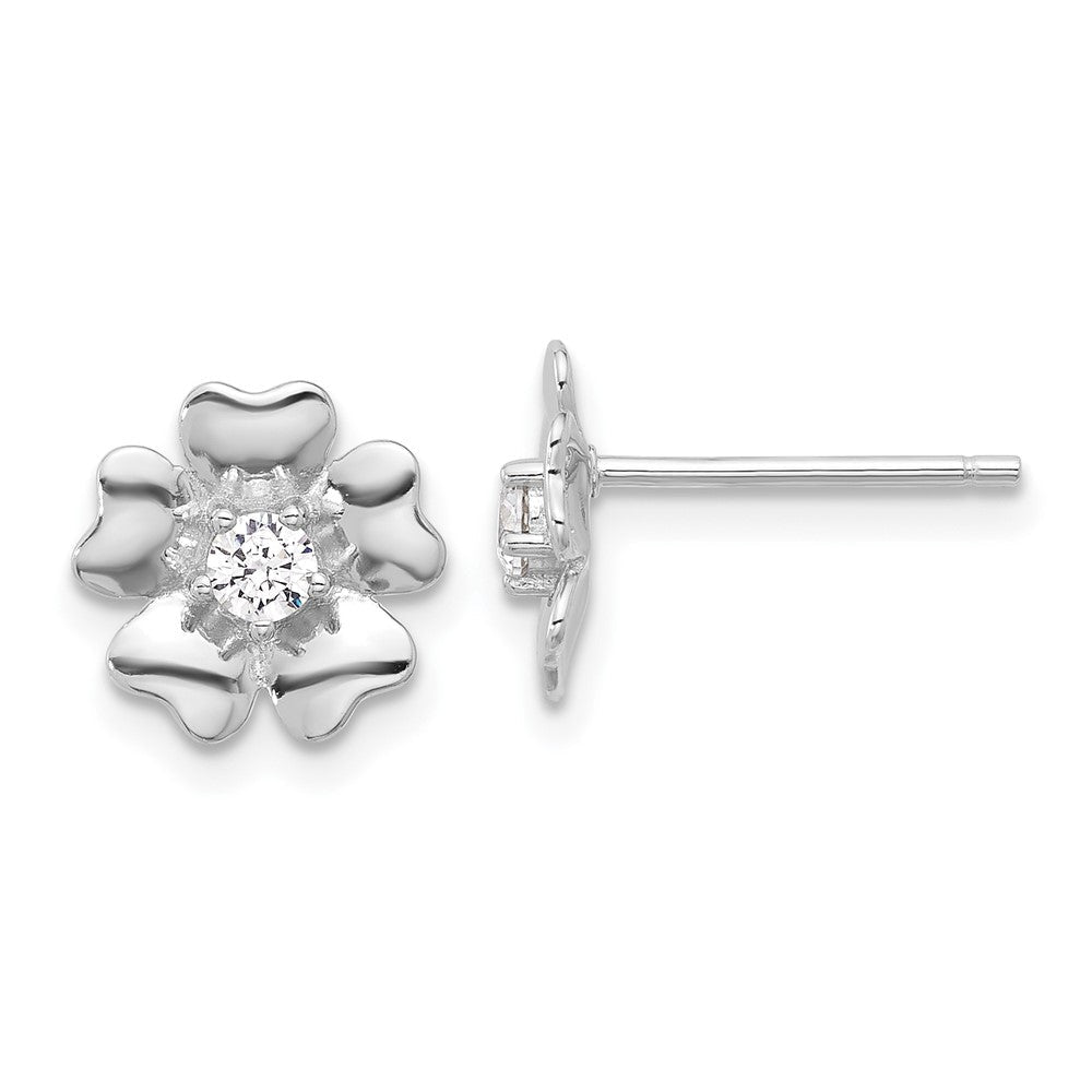 Sterlingsilber Rhodiniert Zirkonia Blume Ohrstecker