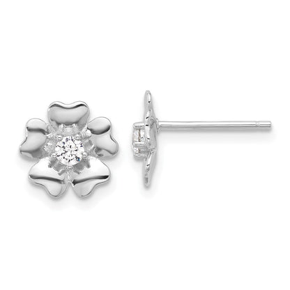 Sterlingsilber Rhodiniert Zirkonia Blume Ohrstecker