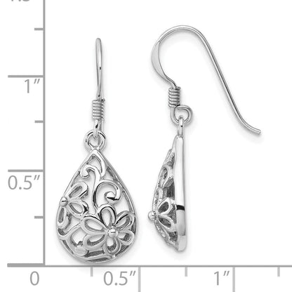 Sterlingsilber Rhodiniert Poliert Gewölbt Filigran Blume Ohrringe