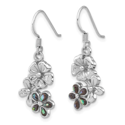Sterlingsilber Rhodiniert Poliert Abalone Trio Blume Ohrringe