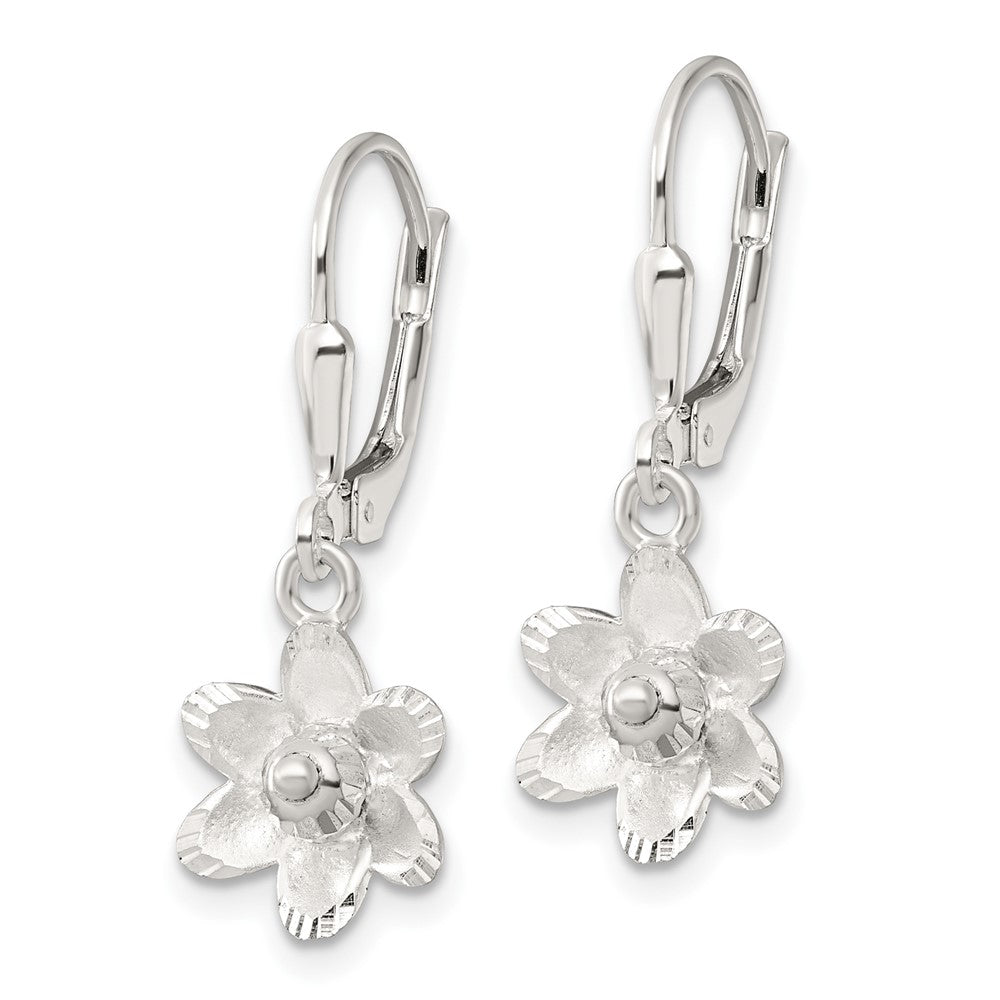 Sterlingsilber Satiniert Poliert und Diamantiert Blumen Ohrhänger mit Brisur