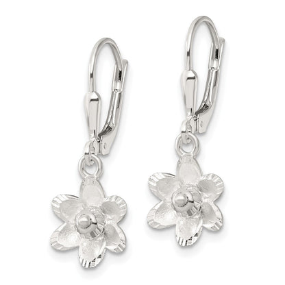 Sterlingsilber Satiniert Poliert und Diamantiert Blumen Ohrhänger mit Brisur