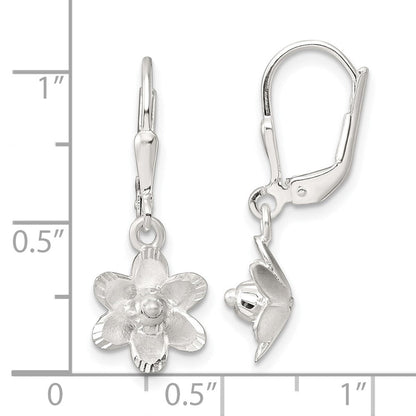 Sterlingsilber Satiniert Poliert und Diamantiert Blumen Ohrhänger mit Brisur