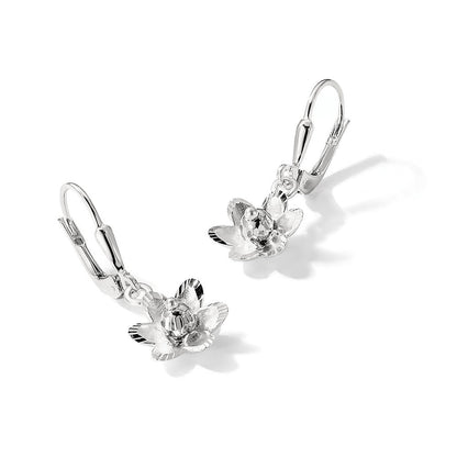 Sterlingsilber Satiniert Poliert und Diamantiert Blumen Ohrhänger mit Brisur